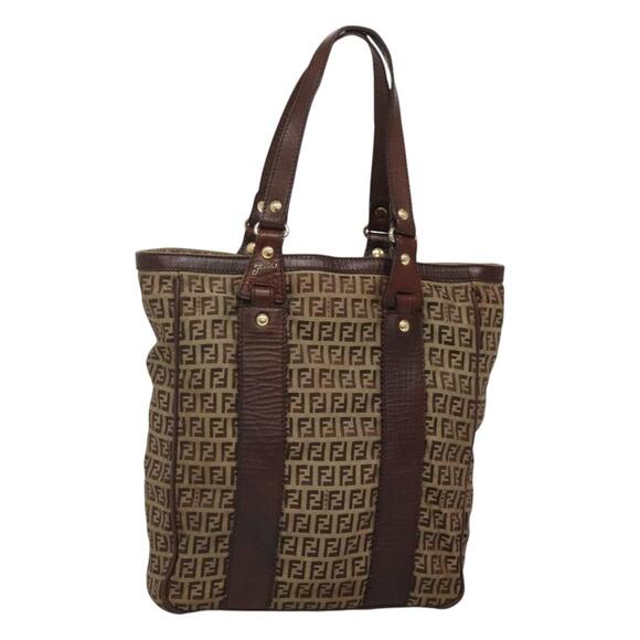 FENDI Zucchino Canvas Tote Bag Beige Gold - Picture 1 of 12